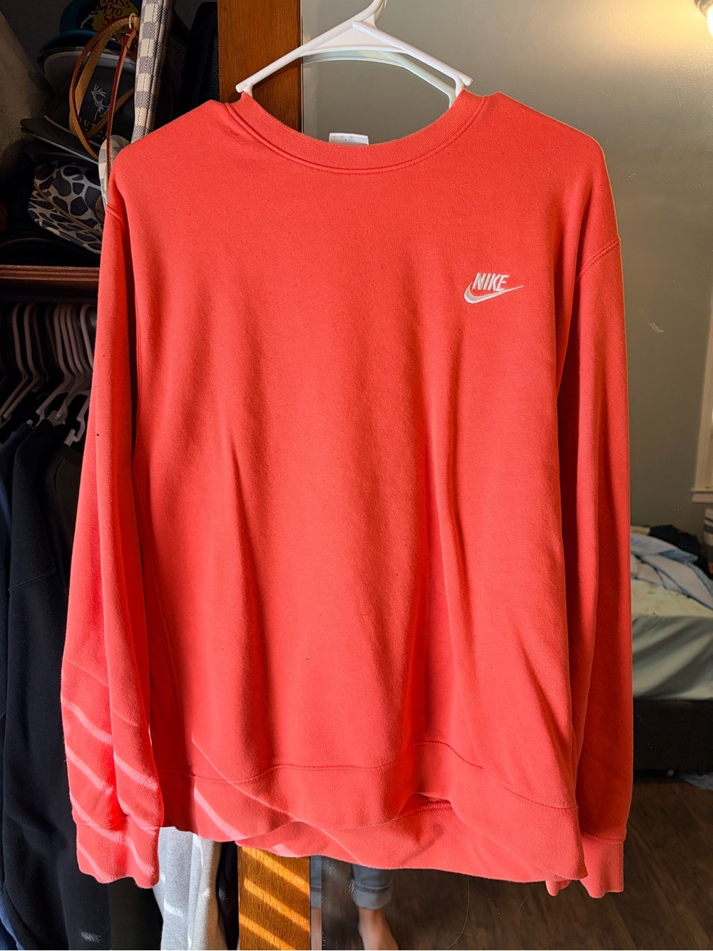 Nike Coral Crewneck Sweatshirt with White Swoosh